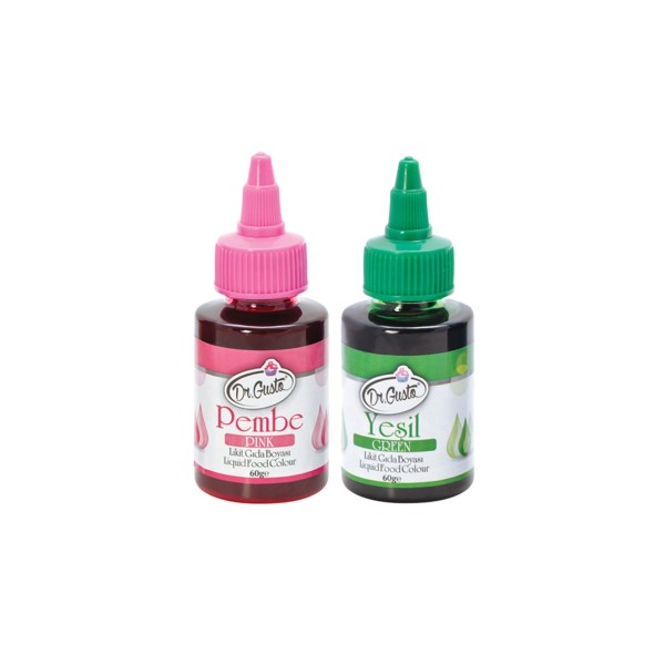 Su Bazlı Likit Gıda Boyaları 2 Adet 60gr Pembe Yeşil