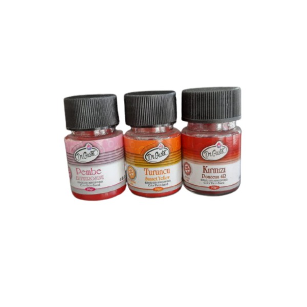 Dr Gusto 3 Lü Set Pembe / Turuncu / Kırmızı Su Bazlı Toz Gıda Boya 10 gr