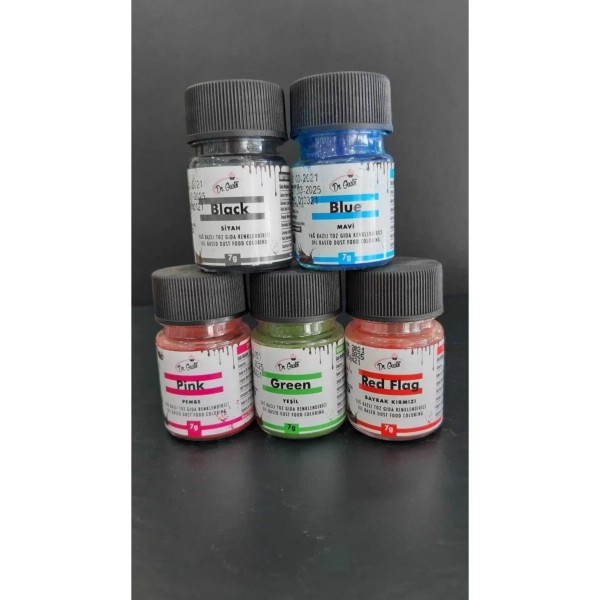 Dr Gusto Yağ Bazlı Toz Gıda Boya 5 Li Set Siyah / Mavi / Kırmızı / Pembe / Yeşil 7gr