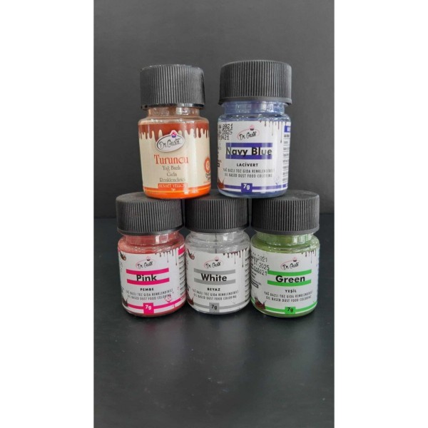 Dr Gusto Yağ Bazlı Toz Gıda Boya 5 Li Set Turuncu / Lacıvert / Beyaz / Pembe / Yeşil 7gr