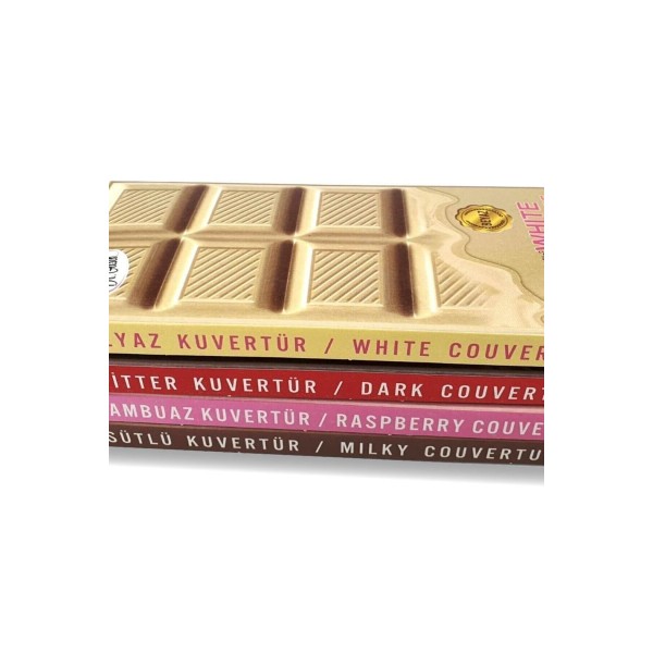 Kuvertür 4 Lü Çikolata / Bitter, Sütlü,beyaz, Frambuaz Çikolatalar 200 Gr. X 4