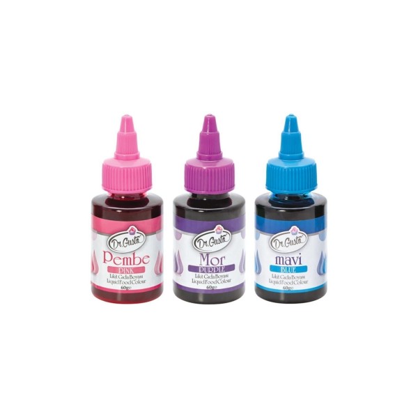 Dr Gusto Likit Gıda Boyası 3'lü Pembe - Mor - Mavi 60 gr