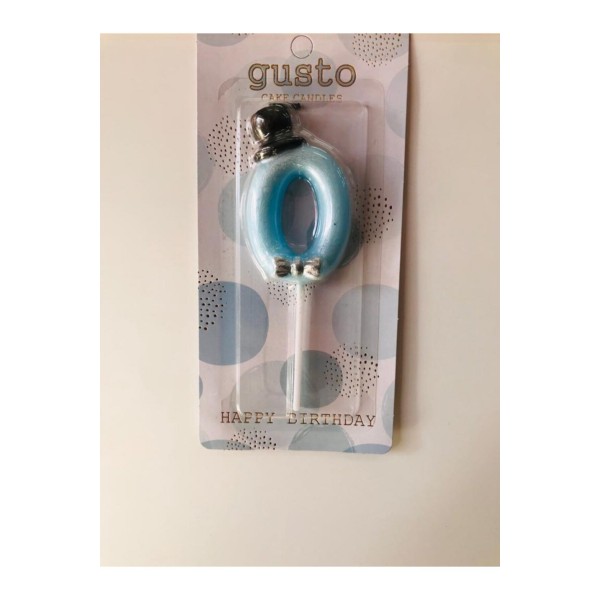 Şapkalı Mavi Sayı Rakam Mum 0