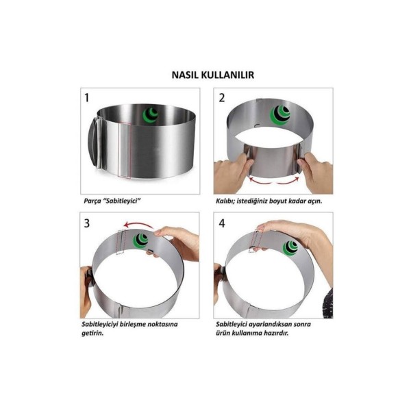 Kek Ve Pasta Paslanmaz Yuvarlak Kelepçeli Ayarlanabilir Çember 16/30 Cm Yükseklik 10 Cm