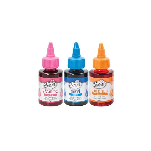 60 Gr 3 Lü Pembe-mavi-turuncu Su Bazlı Likit Sıvı Gıda Boyası 3 Adet