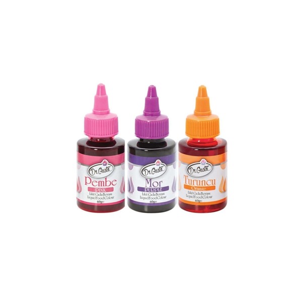 60 Gr 3 Lü Pembe-mor-turuncu Su Bazlı Likit Sıvı Gıda Boyası 3 Adet