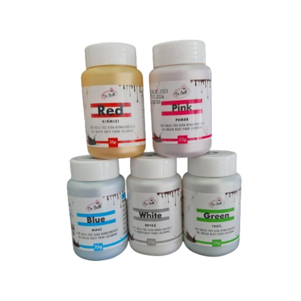 Dr Gusto 5 Li Set Mavi / Yeşil / Kırmızı / Beyaz / Pembe Yağ Bazlı Toz Gıda Boya 25gr