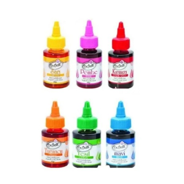 60 gr 6 Lı Sıvı Gıda Boyası Sarı Pembe Kırmızı Turuncu Yeşil Mavi