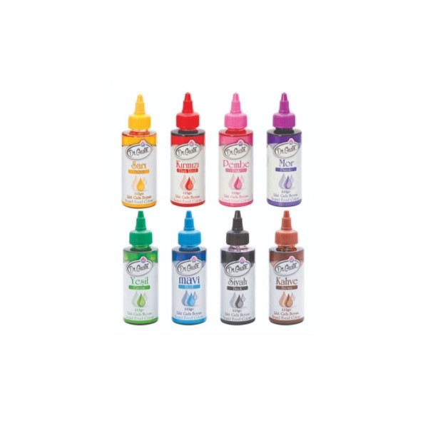 115 Gr Sıvı Gıda Boyası 8'li Set 8x115 Gr Sarı Kırmızı Pembe Mor Yeşil Mavi Siyah Kahverengi