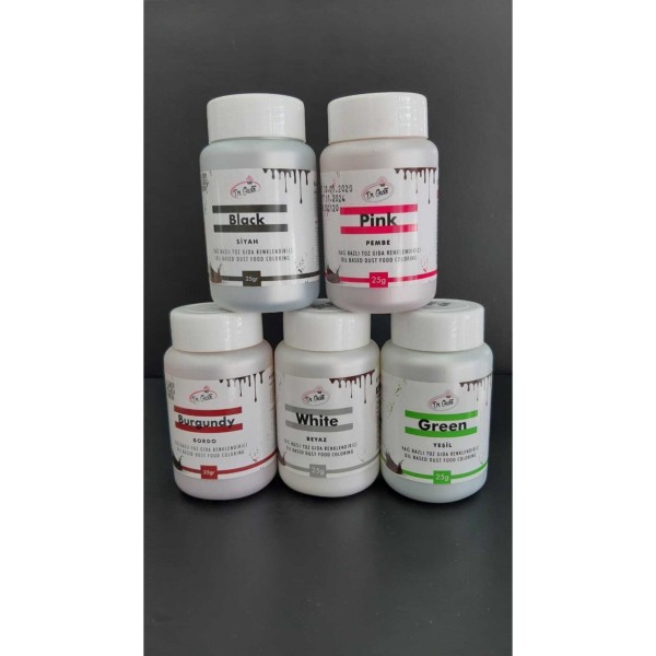 Dr Gusto Yağ Bazlı Toz Gıda Boya 5 Li Set Siyah / Yeşil / Bordo / Beyaz / Pembe 25gr
