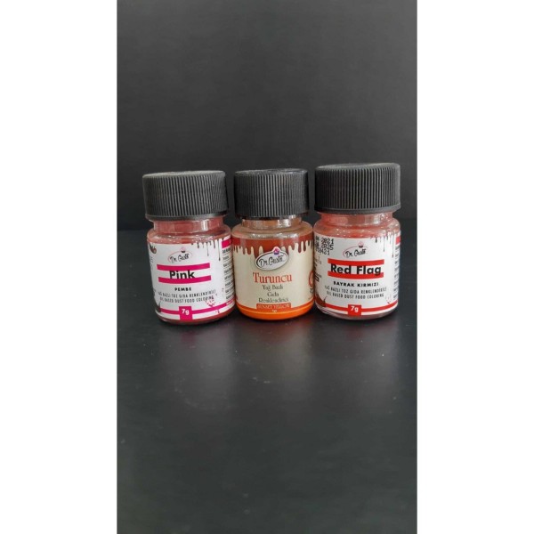 Dr Gusto Yağ Bazlı Toz Gıda Boya 3 Lü Set Turuncu / Pembe / Bayrak Kırmızı 7 Gr