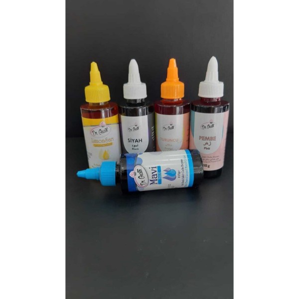 Dr Gusto Su Bazlı Likit Boya 5 Li Set Mavi/limon Sarı/turuncu/pembe/siyah 115 Gr