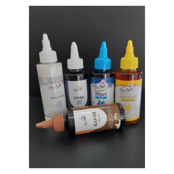 Dr Gusto Su Bazlı Likit Boya 5 Li Set Beyaz/kahve/siyah/limon Sarı/mavi 115 Gr