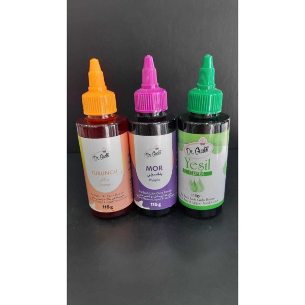 Dr Gusto Su Bazlı Likit Boya 3 Lü Set Turuncu/mor/yeşil 115 Gr