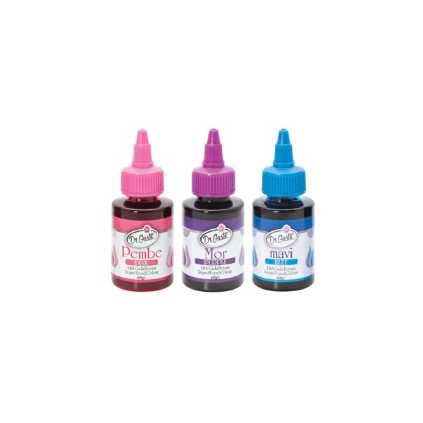 Dr.gusto Su Bazlı Likit Gıda Boyaları Pembe-Mor-Mavi 60gr
