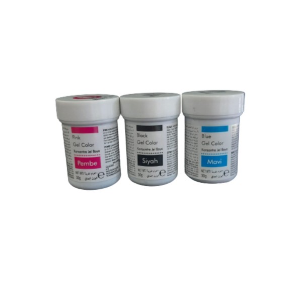 Dr Gusto 3 Lü Set Pembe / Siyah / Mavi Jel Gıda Boya 30gr