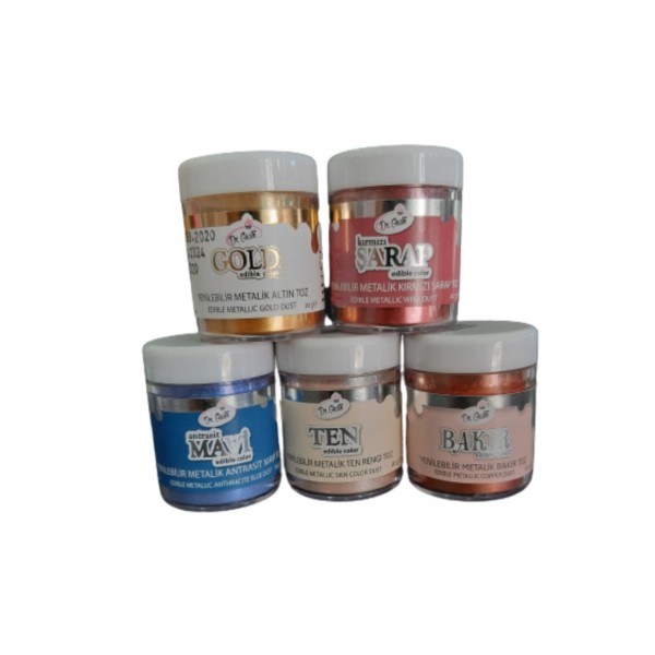 Dr Gusto 5 Li Set Gold /ten Rengi /mavi/ Kırmızı Şarap /bakır Yenilebilir Metalik Boya 10gr