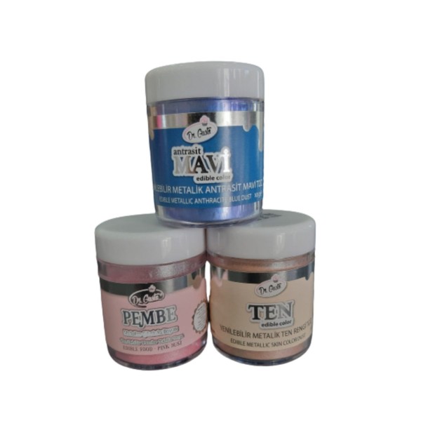 Dr Gusto 3 Lü Set Mavi / Pembe / Ten Yenilebilir Metalik Boya 10gr