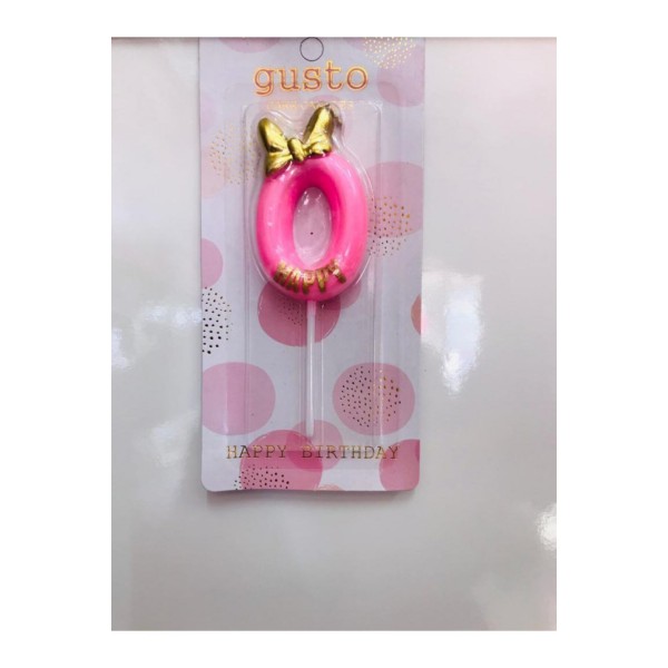 Kurdelalı Pembe Sayı Rakam Mum 0