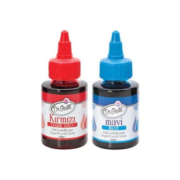 60 Gr 2 Li Mavi-kırmızı Su Bazlı Likit Sıvı Gıda Boyası 2 Adet