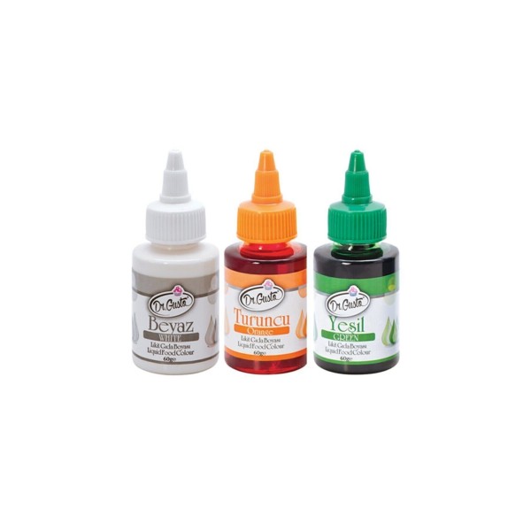 60 Gr 3 Lü Beyaz-turuncu-yeşil Su Bazlı Likit Sıvı Gıda Boyası 3 Adet