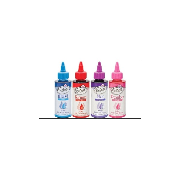 115 Gr 4 Lü Mavi-kırmızı-mor-pembe Su Bazlı Likit Sıvı Gıda Boyası 4 Adet