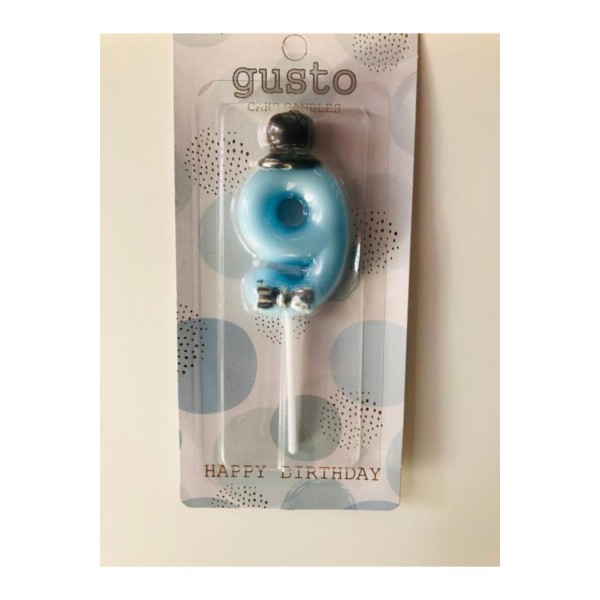 Şapkalı Mavi Sayı Rakam Mum 9