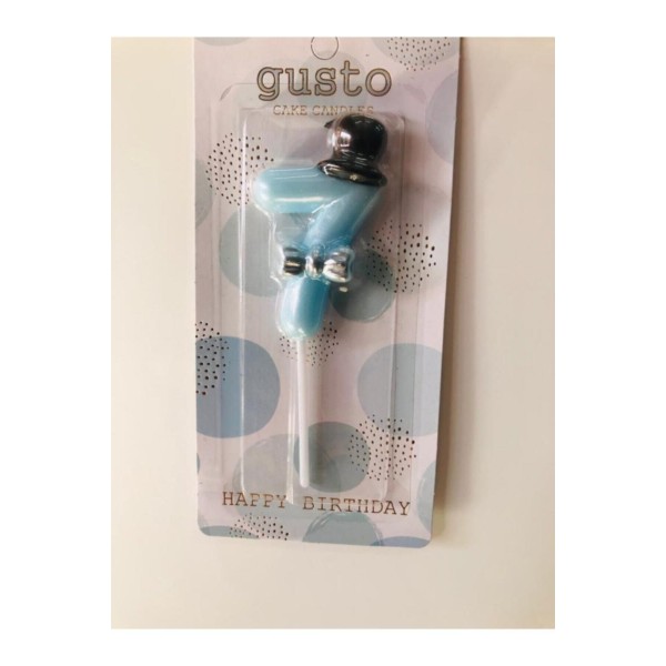 Şapkalı Mavi Sayı Rakam Mum 7