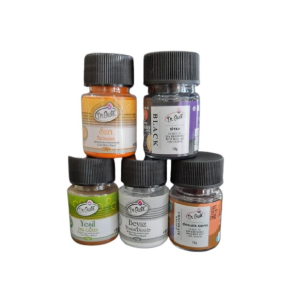 Dr Gusto 5 Li Set Çikolata Kahve / Beyaz / Yeşil /siyah / Sarı Su Bazlı Toz Gıda Boya 10 gr