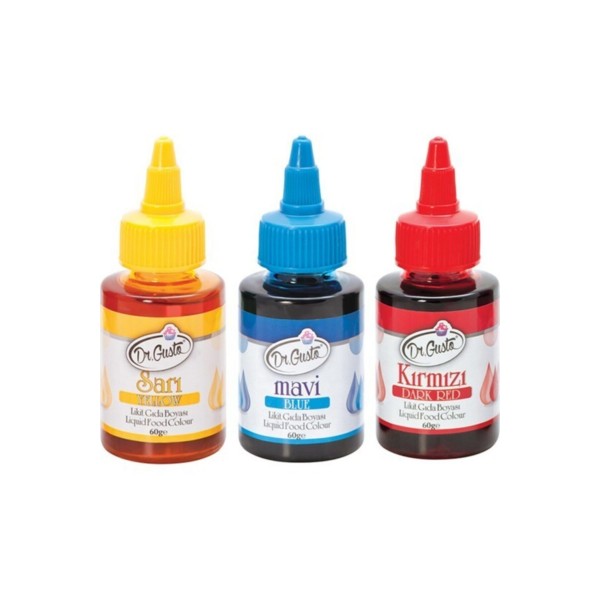 60 Gr 3 Lü Sarı-mavi-kırmızı Su Bazlı Likit Sıvı Gıda Boyası 3 Adet
